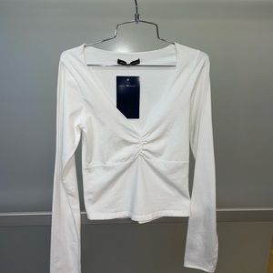 Brandy Melville Gina White V-neck Ruched Crop Top *New With Tags*
